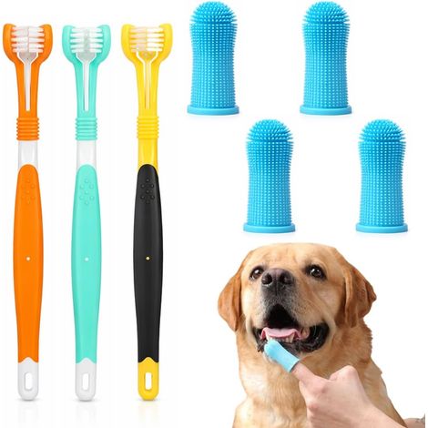 Lot de 7 brosses à dents pour chien et chat, Kit de nettoyage en profondeur, Portable Mini tête souple, Facile à utiliser pour chaton, chiot, petit chat et chien. (1/5)