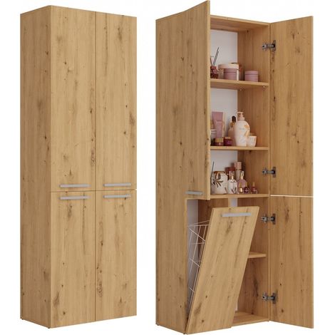 Columna con estantes para armario de baño de roble artesanal: ¡Almacenamiento y organización en tu baño (1/5)
