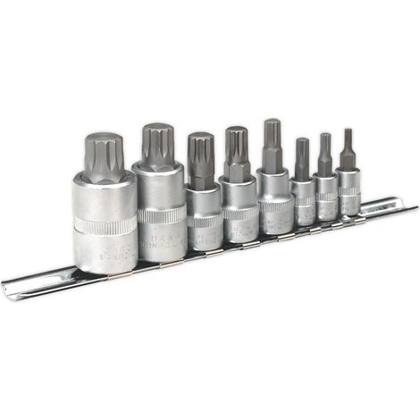 Sealey Premier Spline Socket Bit Set 1/4"", 3/8"" & 1/2""Sq Drive 8pc AK6214 (1/2)