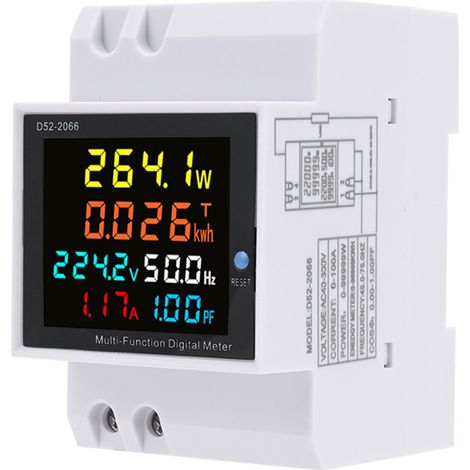 Digitaler Stromzähler, Einphasen-Energiezähler, Stromstärke, Spannung, Leistung, kWh, 6-in-1-Energiezähler mit LCD-Display (1/5)