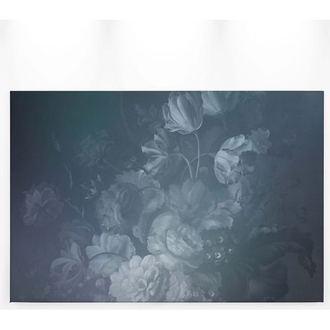 Tableau vintage fleuri gris & bleu | Tableau fleur bouquet rose & tulipe pour salon | Tableau sur toile couloir & bureau 0,9 x 0,6 m (1/5)