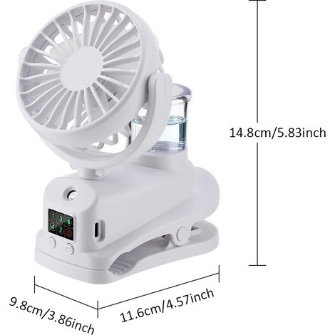 Ventilateur Brumisateur USB Rechargeable 4 Vitesses - Mini Ventilateur Pince Multifonction pour Bureau/Camping/Voyage