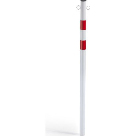 ANDRYS – Paletto Segnaletico con Adesivi Rossi Catarifrangenti, Con Anelli per Catena, da Cementare, con Tubo in Pvc Nero, in Acciaio, Colore Bianco e Rosso, Dimensioni 6 x 120 cm, Diametro 4.8 cm (1/2)