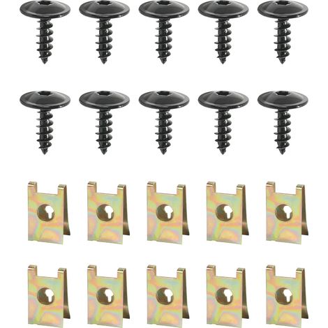 20PCS Kit Clips de Fixation Voiture,U-Clips Et Des Vis Kit Universal Metal,Vis et Écrous de Fixation pour Garde-Boue de Voiture,Remplace N90974701,Adapté à La Plupart Des Voitures (1/5)