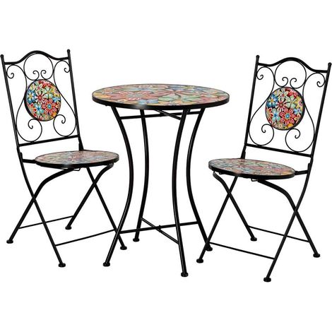 Conjunto de mesa y 2 sillas de metal multicolor 60x60x75h cm, 38x46x90h cm (1/5)