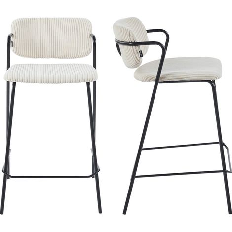 Lot de 2 tabourets de bar en velours côtelé beige - Jones (1/5)