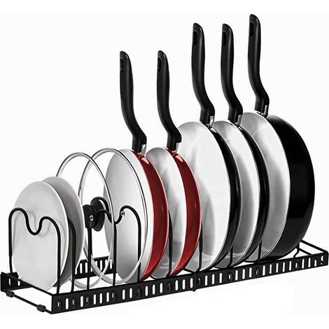 Organisateur de casseroles extensible,rangement de couvercles de casseroles avec 10 séparateurs réglables,(noir)support de couvercles de casseroles,organisateur de placard de cuisine (1/5)