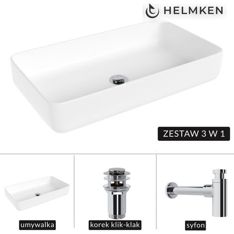 Vasque à poser Helmken 48760000 (60 x 34) blanche + siphon chromé + bonde clic-clac chromée (1/5)