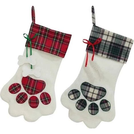 2 chaussettes de Noël pour animaux de compagnie 45 x 20 cm, grandes chaussettes de Noël avec des empreintes de pattes de chien (1/4)