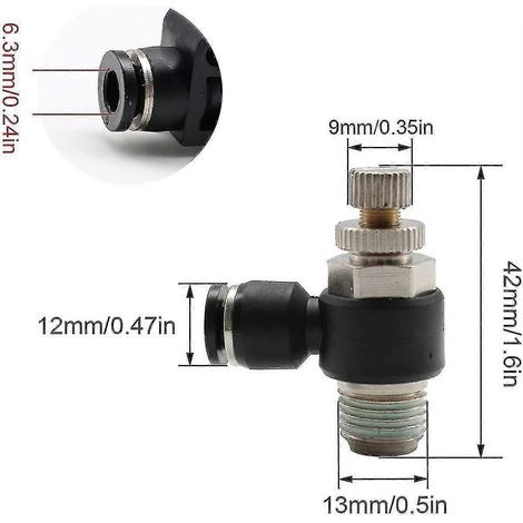 2 raccords pneumatiques 6 mm, régulateur de débit d'air 1/4 pouce, avec connexion rapide et raccord à filetage externe. (1/5)