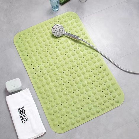 Alfombrilla de baño antideslizante de PVC con ventosa y orificio de drenaje, apta para personas mayores y mujeres embarazadas (amarillo verdoso, 46 x 78 cm). (1/5)