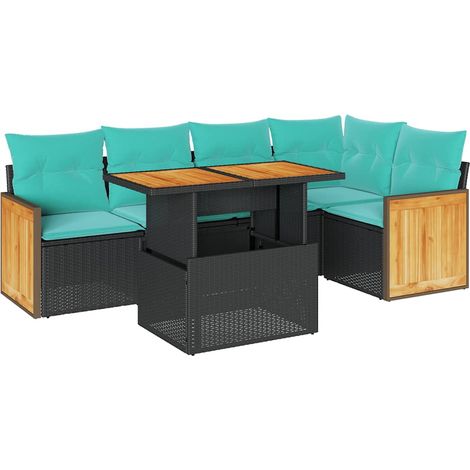 Set sofás jardín y cojines 6 pzas ratán sintético acacia negro vidaXL (1/5)