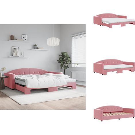 Lit de jour avec lit gigogne et matelas rose 100x200 cm velours - Lit De Jour Avec Lit Gigogne - Lits De Jour Avec Lits Gigognes - Canapé-lit - Lit D'appoint (1/5)