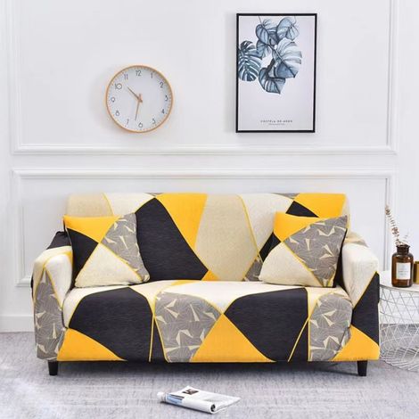 Housse de Canapé 2 Place 140 180cm Couverture Canapé avec Accoudoirs Moderne Couvre Canapé Elastique Universelle Revêtement de Canapé Housse de Protection Tartan jaune (1/3)