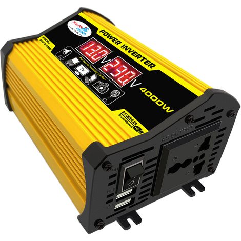 Modifizierter Sinus-Wechselrichter, Hochfrequenz, 4000 W Spitzenleistung, 12 V DC auf 110 V AC, Kfz-Ladegerät, zwei USB-Anschlüsse (2,1 A), Batterieklemmen, Display (1/5)