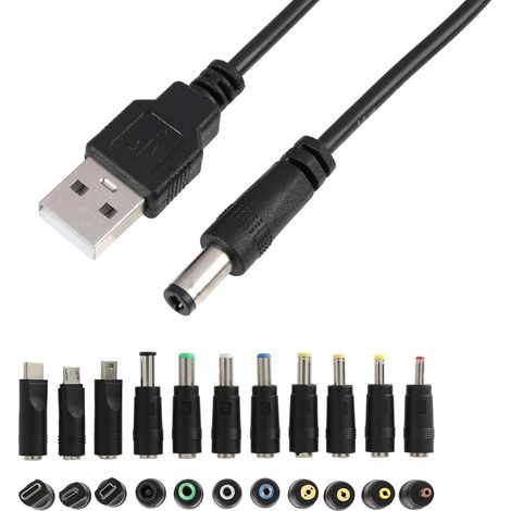 12 Pièces Jeu d’Adaptateurs DC-AC avec Câble d'alimentation USB vers DC 5v 5,5×2,1 mm – Convertisseurs Universels pour Appareils Électroniques LED Routeur Webcam Mini-Ventilateur Haut-Parleur Jouets (1/5)