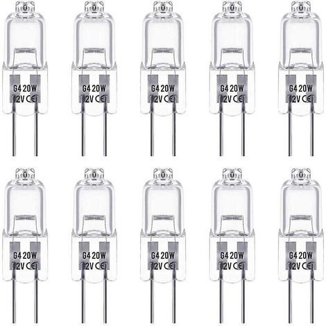 Ampoules halogènes G4, 12 V 20 W, culot à broches, blanc chaud 2800 K, dimmables, lampe halogène basse tension G4, capuchon transparent (1/5)