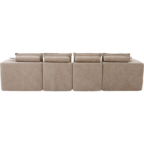 Canapé modulable 4 places en tissu chenille kaki avec 2 poufs et rangements latéraux (1/5)