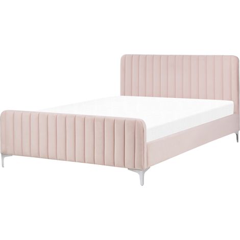 Cama con somier de terciopelo rosa pastel 140 x 200 cm acolchado patas metal Lunan (1/5)