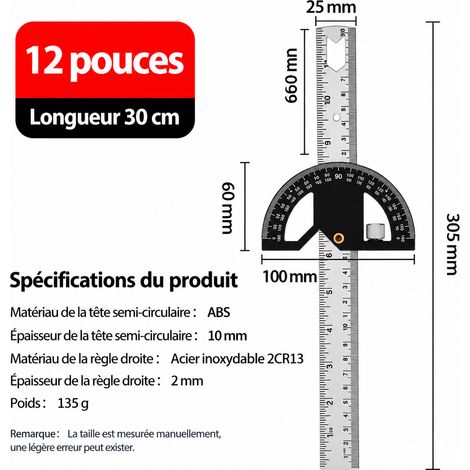 Équerre combinée règle d'angle magnétique 12 pouces 30 cm modèle plastique 12 30cm 1 kg – Livraison gratuite