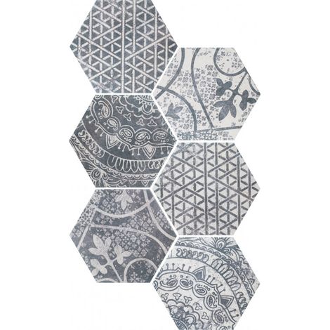 Eiffel Art Construction – Carrelage hexagonal motif patchwork 26,6 x 23 cm – Grès cérame – Épaisseur 9 mm – Finition mate pour revêtement intérieur (1/5)