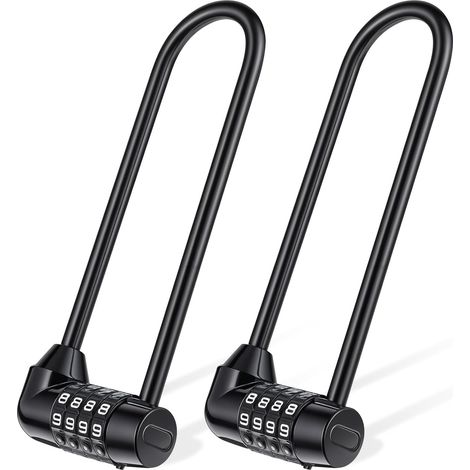 Cadenas en U à combinaison, lot de 2, combinaison réinitialisable à 4 chiffres, étanche, convient aux portes et aux clôtures. (1/5)