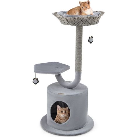 3-Tier Cat Tree Cat Tower House Activity Center w/ Raper Rope Scratching Post (1/5)