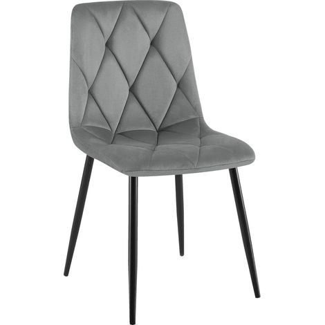Sedia da pranzo x1 in velluto grigio scuro con cuciture decorative a rombi e struttura in metallo 100007189