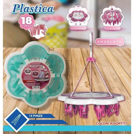 TrAdE Shop Traesio - Stendibiancheria Plastica Bucato 18 Pinze Forma Fiore Stendino Biancheria 38302 -