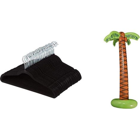 Packung mit 100 Samt-Anzugbügeln Schwarz & 2392C Aufblasbare dekorative Palme Ca. 180 cm.