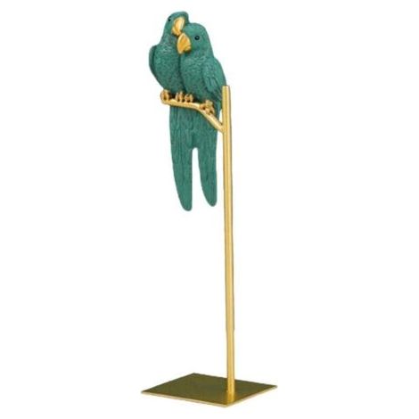 Statua di pappagallo decorata in resina, pappagallo verde, decorazione animale per interni (1/4)
