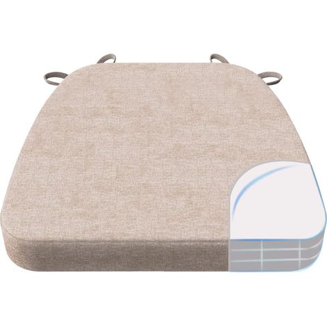 Cojines para silla en forma de D, 5 cm de grosor, con lazos y funda desenfundable y lavable a máquina, 43 x 40 cm, color beige