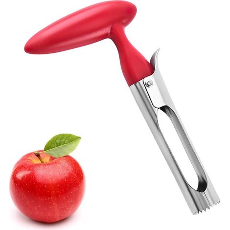 Vide-pomme avec poignée en ABS et lame dentelée en acier inoxydable, extracteur de trognon pour pommes, poires et légumes, rouge (1/5)
