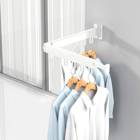 Tendedero de ropa extensible y giratorio 360° para balcón, lavandería, baño y dormitorio (blanco, doble capa) (1/5)