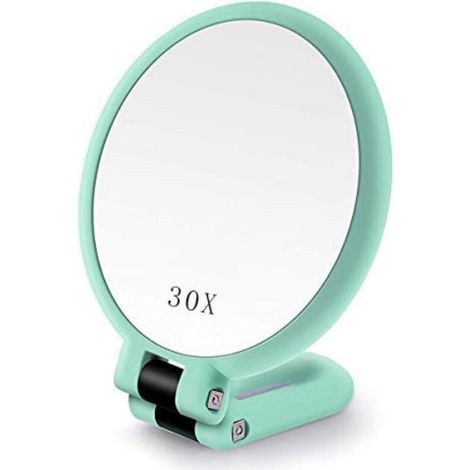 Miroir Grossissant - Double Face x1 x30 - Pliable avec Poignée Rotative 360° - Pour Maquillage Rasage Soins Visage - 1 Pièce (1/4)