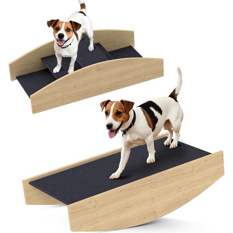 Balançoire pour chien d'agilité, bascule et escalier 2 en 1, antidérapante, en bois de sapin, 80 x 39,5 cm (1/5)