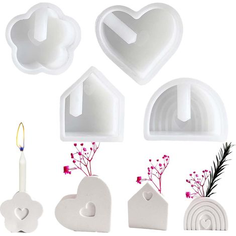Set di 4 stampi in silicone - Portacandele in silicone - Stampo natalizio - Stampi per colata di gesso - Stampo in silicone per sapone - Portacandele tealight - Composizione floreale (1/5)