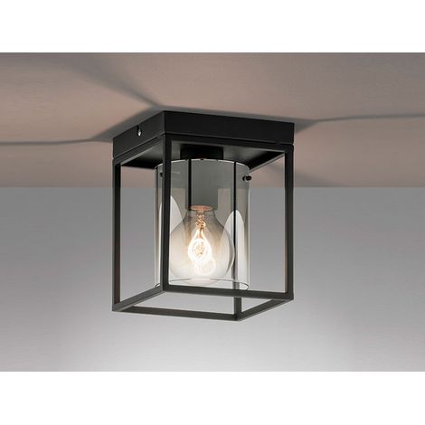 Deckenleuchte SAMU 1-flammig Schwarz mit Rauchglas, Quadrat 16cm (1/4)