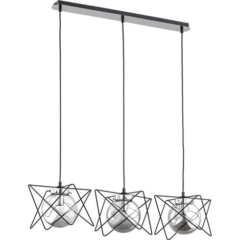 Alfa Sagito Track 3-Light Pendant Chandelier, Black/Chrome Metal & Glass, E14 3x40W, Dimmable, Adjustable Drop 90cm, 85cm Wide, IP20, Modern Ceiling Light for Living Room & Dining Room (1/3)
