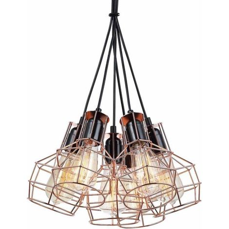 Italux Perifo - Industrie- und Retro-hängender Anhänger schwarz, Kupfer 6 Licht mit Drahtschirm, E27 (1/2)