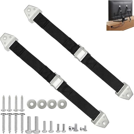 Lot de 2 Sangles anti-basculement, métal et nylon, réglables, compatible VESA, pour TV LED LCD et meubles, sécurité enfant