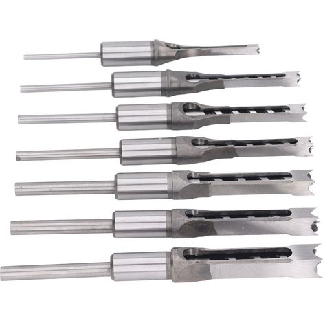 7-teiliges Set mit quadratischen Holzbohrern (1/4 Zoll, 5/16 Zoll, 3/8 Zoll, 2/5 Zoll, 1/2 Zoll, 9/16 Zoll, 5/8 Zoll) aus HSS, inklusive Stemm- und Bohrerset. (1/5)