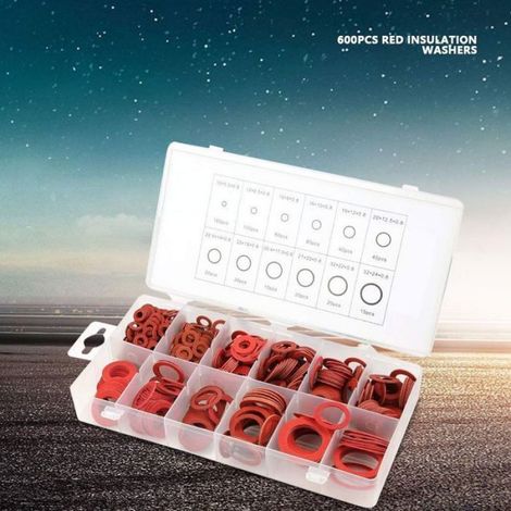 600pcs Kit d'assortiment de rondelles isolantes - 12 tailles différentes Avec boîte de rangement - Passe fils étanchéité (1/5)