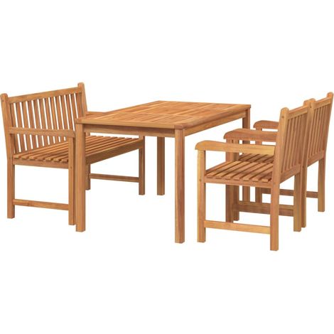 Ensemble à dîner salon de jardin meuble d'extérieur 4 pièces bois de teck massif (1/5)