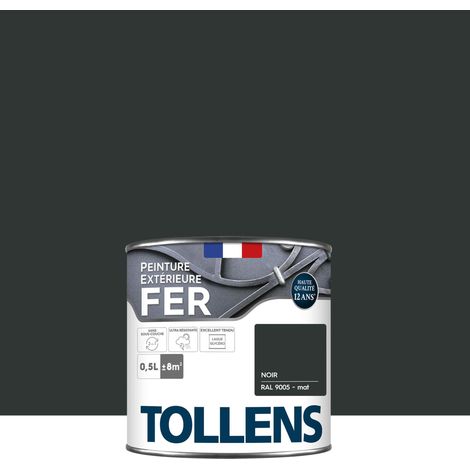 Tollens – Peinture fer extérieure antirouille 2 en 1 – Ultra résistante – Séchage rapide – Brillant noir mat – 0,5L pour 8m2