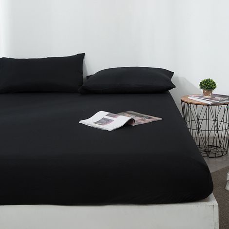Housse 140x200, Drap Housses Bonnet 30 cm 2 Personnes, Microfibre Confortable et Respirant Confortable et Respirant Housse Matelas Noir (1/5)
