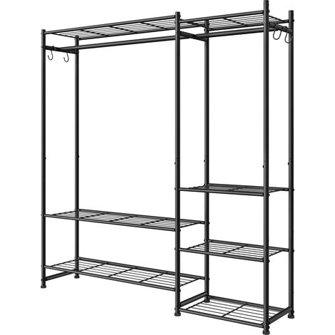 Portemanteau Métallique Ouvert, Armoire avec 2 Tringles et 7 Étagères, pour Chambre, Entrée, Noir (1/5)