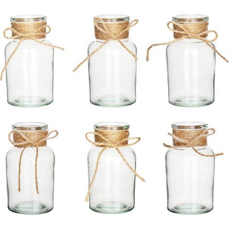 Set mit 6 kleinen runden Vintage-Glasvasen, Miniaturflaschen für Hochzeiten