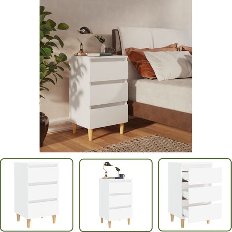 The Living Store Nachttisch mit Massivholz-Beinen Weiß 40x35x69 cm - Nachttisch - Beistelltisch - Wohnzimmer Dekoration - Skandinavisches Design - Weißer Nachttisch (1/5)