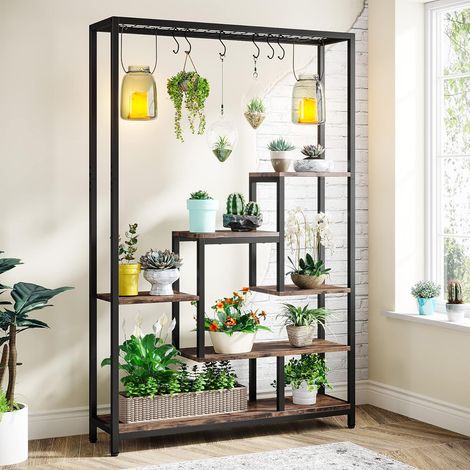 Tribesigns – Support pour plantes d'intérieur 5 niveaux – Étagère en métal 180 cm – 10 crochets en S – Pour salon, balcon, jardin – Grande capacité (1/5)